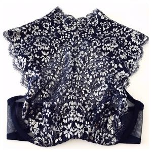 Victoria's Secret Navy and White Lace High-Neck Bra